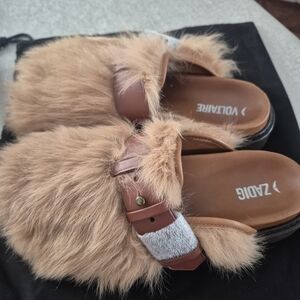 Zadig & Voltaire Tan Furry Slippers